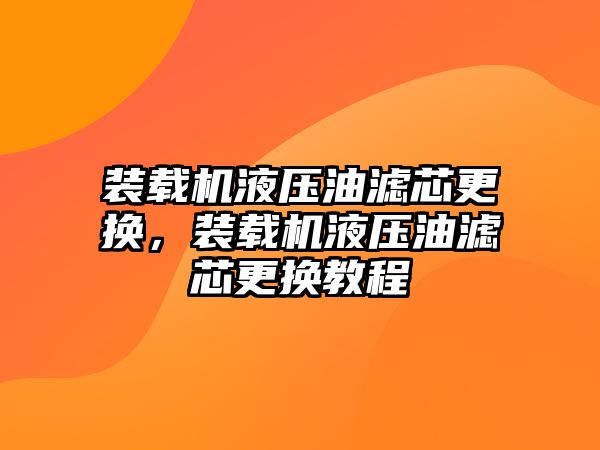 裝載機(jī)液壓油濾芯更換，裝載機(jī)液壓油濾芯更換教程