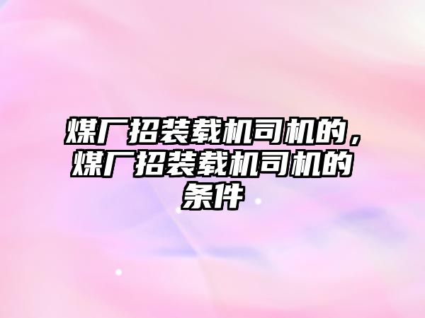 煤廠招裝載機司機的，煤廠招裝載機司機的條件