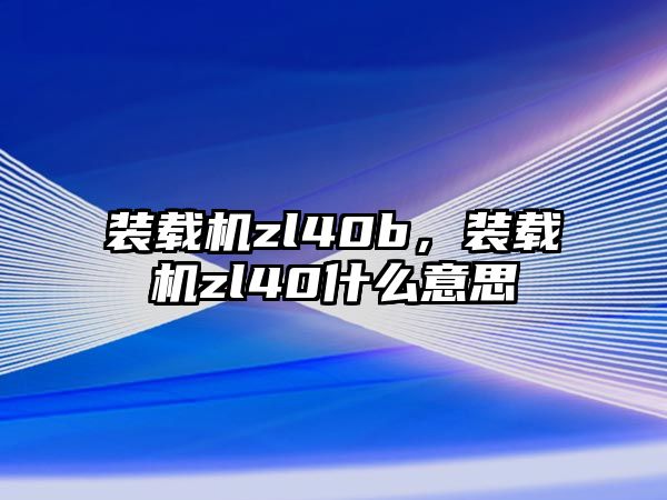 裝載機(jī)zl40b，裝載機(jī)zl40什么意思