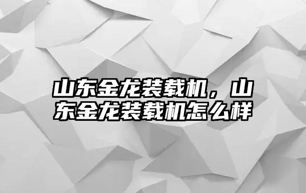 山東金龍裝載機，山東金龍裝載機怎么樣