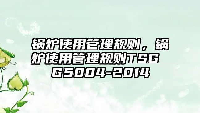 鍋爐使用管理規(guī)則，鍋爐使用管理規(guī)則TSG G5004-2014