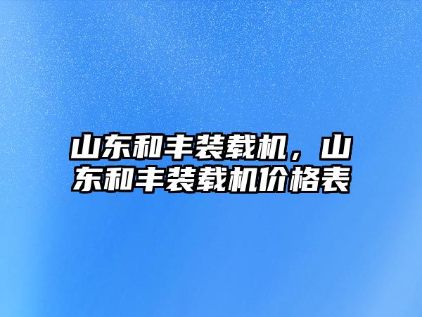 山東和豐裝載機，山東和豐裝載機價格表