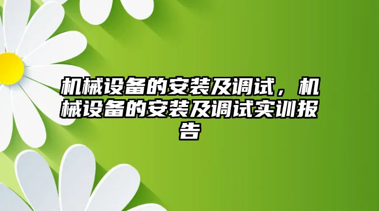 機械設備的安裝及調試，機械設備的安裝及調試實訓報告