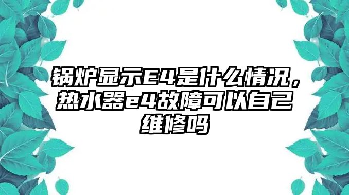 鍋爐顯示E4是什么情況，熱水器e4故障可以自己維修嗎