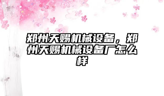 鄭州天賜機(jī)械設(shè)備，鄭州天賜機(jī)械設(shè)備廠怎么樣