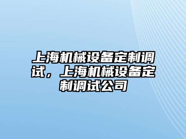 上海機械設備定制調(diào)試，上海機械設備定制調(diào)試公司