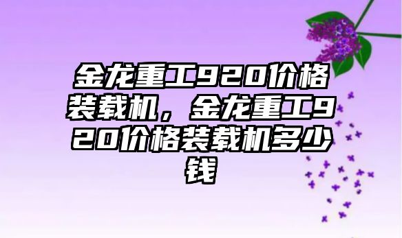 金龍重工920價格裝載機，金龍重工920價格裝載機多少錢