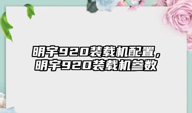 明宇920裝載機配置，明宇920裝載機參數(shù)