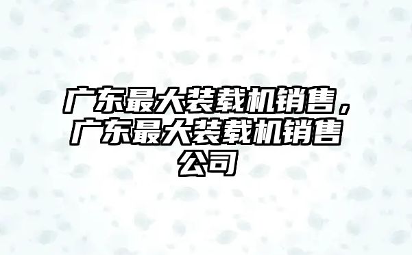 廣東最大裝載機銷售，廣東最大裝載機銷售公司