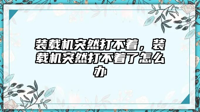 裝載機(jī)突然打不著，裝載機(jī)突然打不著了怎么辦