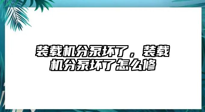 裝載機分泵壞了，裝載機分泵壞了怎么修