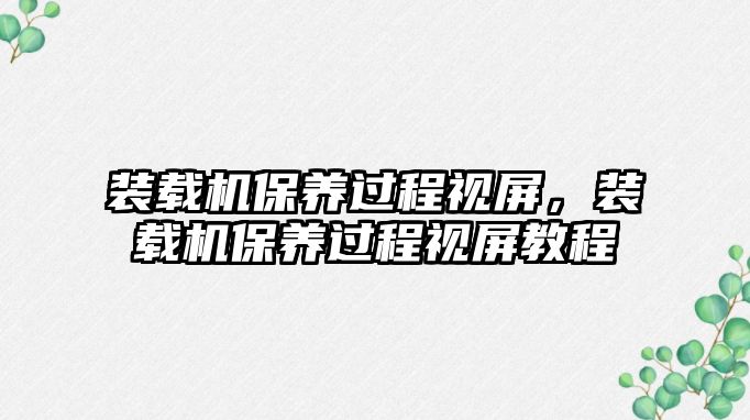 裝載機(jī)保養(yǎng)過程視屏，裝載機(jī)保養(yǎng)過程視屏教程