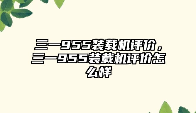 三一955裝載機評價，三一955裝載機評價怎么樣