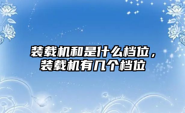 裝載機和是什么檔位，裝載機有幾個檔位