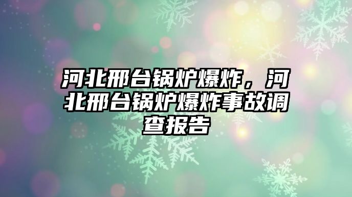 河北邢臺鍋爐爆炸，河北邢臺鍋爐爆炸事故調(diào)查報告