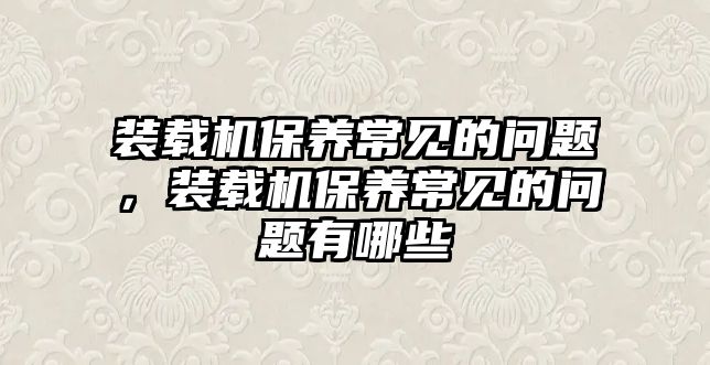 裝載機保養(yǎng)常見的問題，裝載機保養(yǎng)常見的問題有哪些