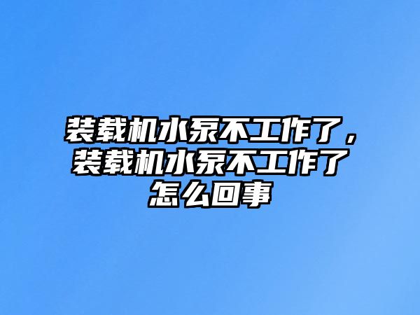 裝載機(jī)水泵不工作了，裝載機(jī)水泵不工作了怎么回事