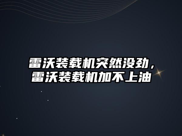 雷沃裝載機突然沒勁，雷沃裝載機加不上油