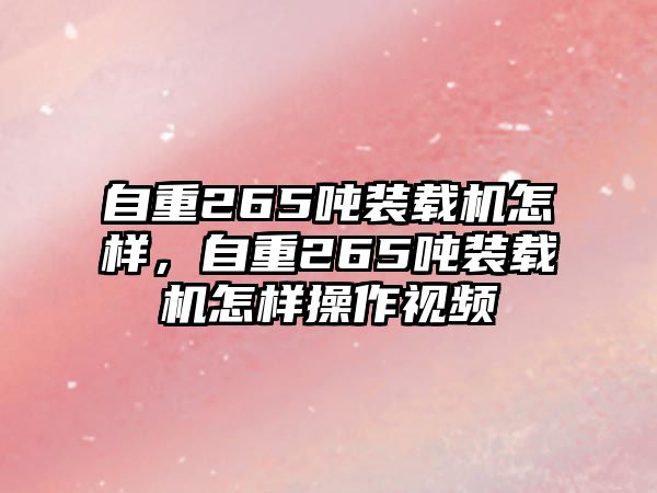 自重265噸裝載機(jī)怎樣，自重265噸裝載機(jī)怎樣操作視頻