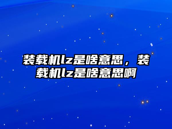 裝載機(jī)lz是啥意思，裝載機(jī)lz是啥意思啊