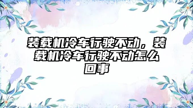 裝載機冷車行駛不動，裝載機冷車行駛不動怎么回事