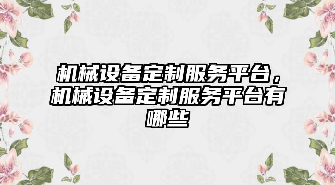 機(jī)械設(shè)備定制服務(wù)平臺，機(jī)械設(shè)備定制服務(wù)平臺有哪些