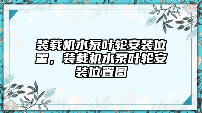 裝載機(jī)水泵葉輪安裝位置，裝載機(jī)水泵葉輪安裝位置圖