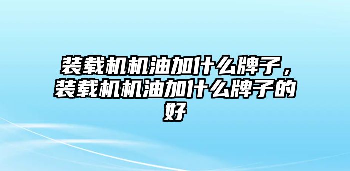 裝載機機油加什么牌子，裝載機機油加什么牌子的好