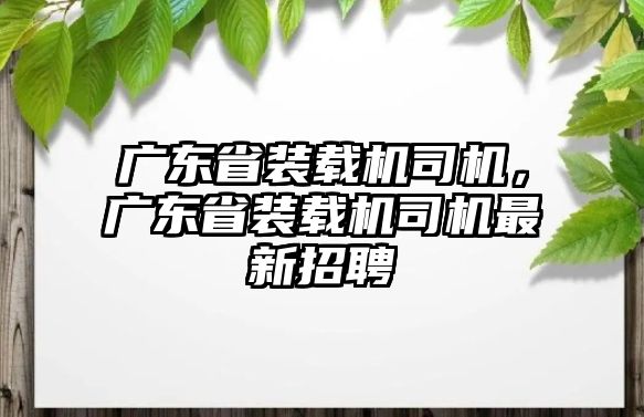 廣東省裝載機司機，廣東省裝載機司機最新招聘