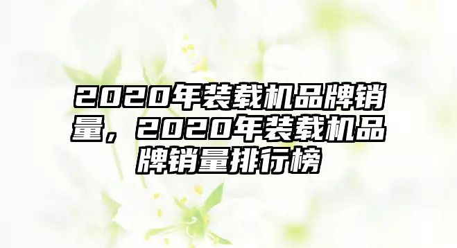 2020年裝載機(jī)品牌銷量，2020年裝載機(jī)品牌銷量排行榜