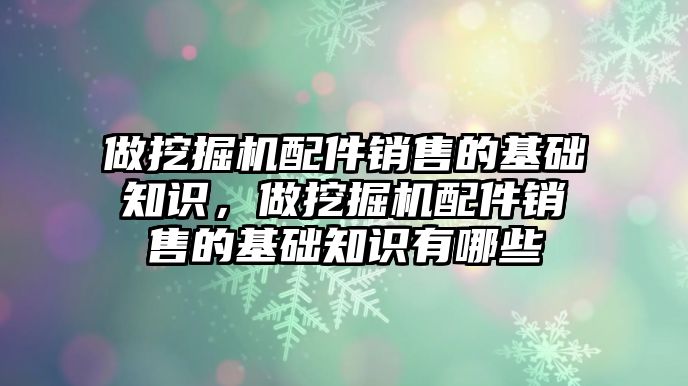 做挖掘機配件銷售的基礎(chǔ)知識，做挖掘機配件銷售的基礎(chǔ)知識有哪些