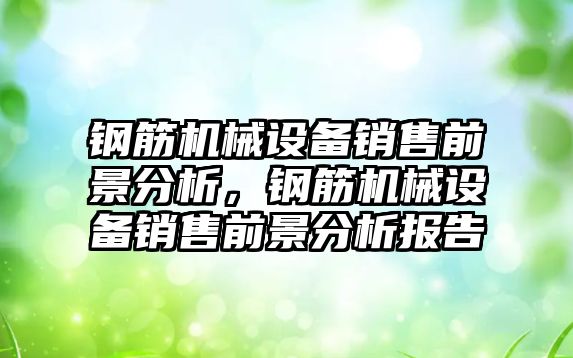 鋼筋機械設備銷售前景分析，鋼筋機械設備銷售前景分析報告