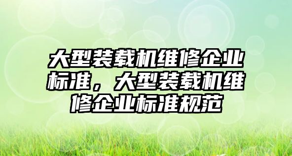 大型裝載機維修企業(yè)標準，大型裝載機維修企業(yè)標準規(guī)范