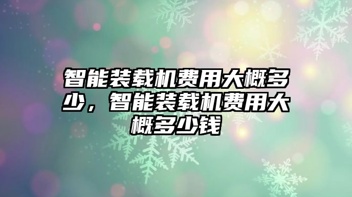 智能裝載機費用大概多少，智能裝載機費用大概多少錢