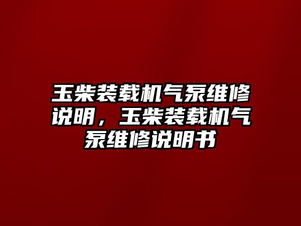 玉柴裝載機(jī)氣泵維修說明，玉柴裝載機(jī)氣泵維修說明書