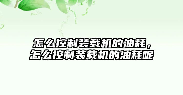 怎么控制裝載機的油耗，怎么控制裝載機的油耗呢