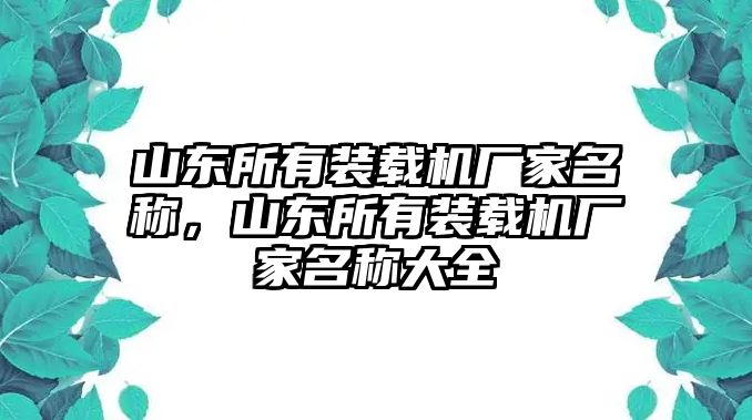 山東所有裝載機廠家名稱，山東所有裝載機廠家名稱大全