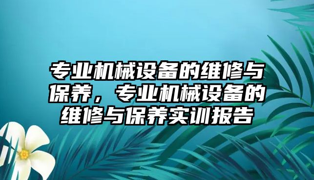 專業(yè)機(jī)械設(shè)備的維修與保養(yǎng)，專業(yè)機(jī)械設(shè)備的維修與保養(yǎng)實(shí)訓(xùn)報(bào)告