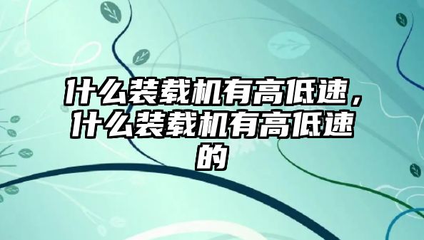 什么裝載機有高低速，什么裝載機有高低速的