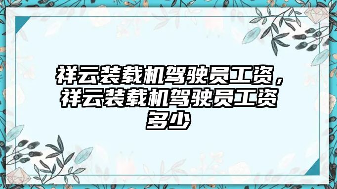 祥云裝載機駕駛員工資，祥云裝載機駕駛員工資多少